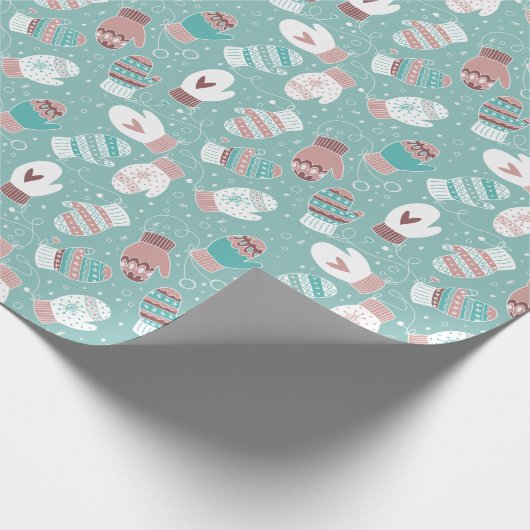Winter Kerst wanten patroon in Mint Cadeaupapier (Hoek)