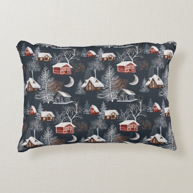 Winter Kerstcabine Accent Kussen (Voorkant)