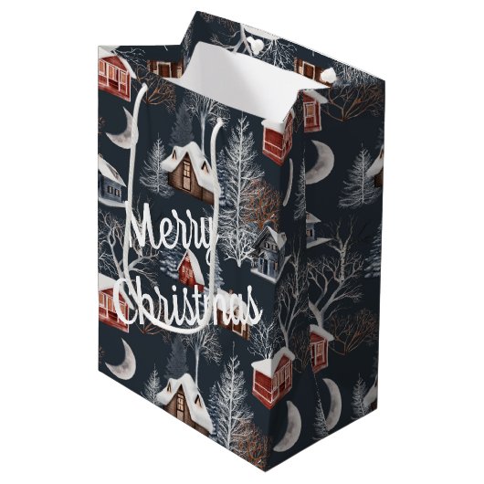 Winter Kerstcabine Medium Cadeauzakje (Voorkant Gekanteld)
