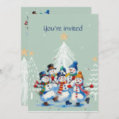 Winter Kerstfeest Happy Dancing Sneeuwmannen Kaart (Voorkant / Achterkant)