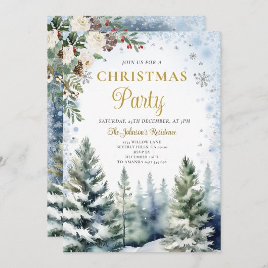 Winter Kerstfeest Wit & Blauwe Sneeuwvlokken Kaart (Voorkant / Achterkant)