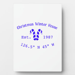 Winter Kersthuis blauwe candy canes geschat jaar Fotoplaat