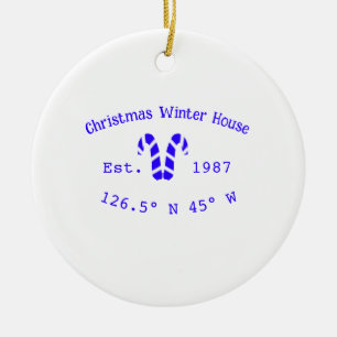 Winter Kersthuis blauwe candy canes geschat jaar Keramisch Ornament