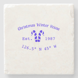 Winter Kersthuis blauwe candy canes geschat jaar Stenen Onderzetter
