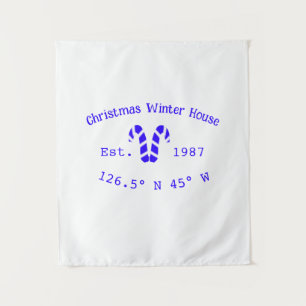 Winter Kersthuis blauwe candy canes geschatte jaar Wandkleed