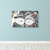 Winter, kerstman en sneeuwvrouw tekenen canvas afdruk (Insitu (Houten vloer))