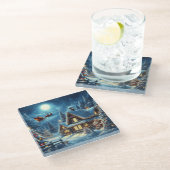 Winter/Kerstman/Kerstmis/Sneeuw Glazen Onderzetter (Schuin)