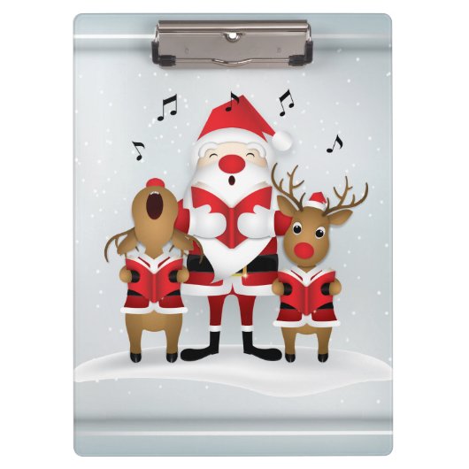 Winter Kerstmis Caroling Santa Reindeer Singing Klembord (Voorkant)
