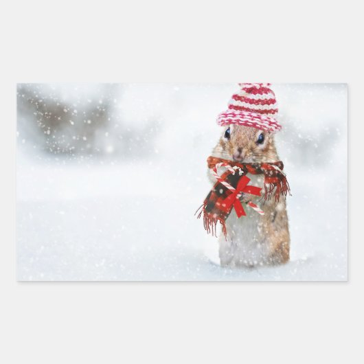 Winter Kerstmis Chipmunk Rechthoekige Sticker (Voorkant)
