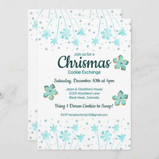 Winter Kerstmis Cookie Exchange Party Uitnodiging (Voorkant / Achterkant)