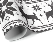 Winter Kerstmis Deer Black Snowflake Patroon Cadeaupapier (Rol Hoek)