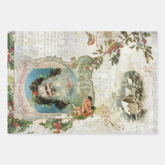 winter Kerstmis Ephemera Collage Inpakpapier Vel (Voorkant 2)