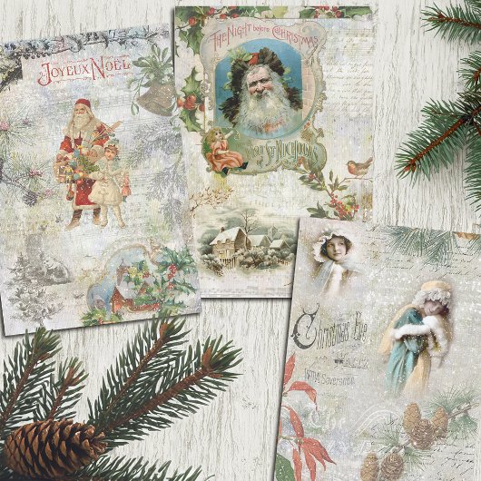 winter Kerstmis Ephemera Collage Inpakpapier Vel