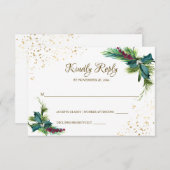 Winter Kerstmis Evergreen Holly Wedding RSVP Kaartje (Voorkant / Achterkant)