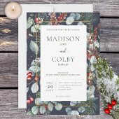 Winter Kerstmis Greenery Navy Wedding Invitation Kaart