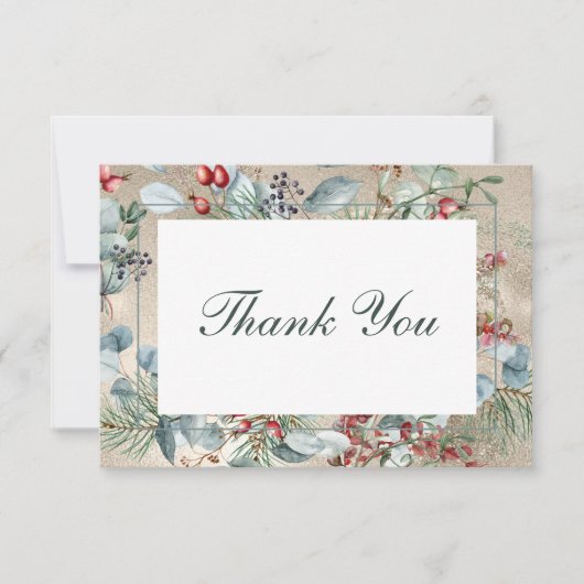 Winter Kerstmis groen gouden bruiloft Bedankkaart (Voorkant)