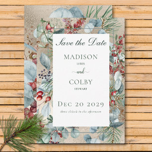 Winter Kerstmis groen gouden bruiloft Save The Date
