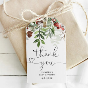 Winter Kerstmis groenblijvende babyshower bedankt Cadeaulabel