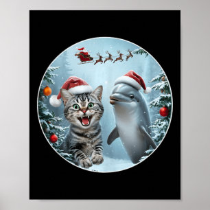 Winter Kerstmis Kat Dolfijn Liefhebber Selfie Met Poster