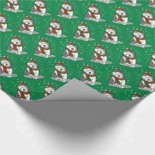 Winter Kerstmis Oud Engels Sheepdog Grey 1 Cute Cadeaupapier