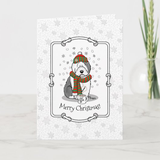 Winter Kerstmis Oud Engels Sheepdog Grey 1 Cute Kaart (Voorkant)