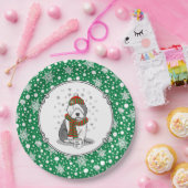 Winter Kerstmis Oud Engels Sheepdog Grey 1 Cute Papieren Bordje (Feest)