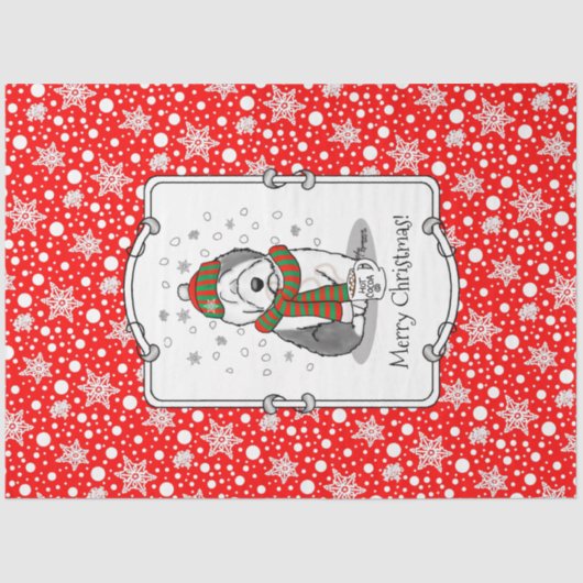 Winter Kerstmis Oud Engels Sheepdog Grey 1 Cute Tissuepapier (Voorkant)