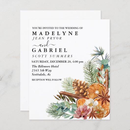 Winter Kerstmis Pine Bouquet Weddenschap (Voorkant / Achterkant)