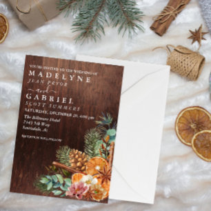 Winter Kerstmis Pine Bouquet Wood Weddenschap Kaart