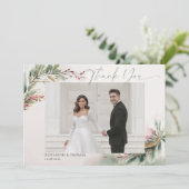 Winter Kerstmis Romantische bruiloft Foto Dank u Bedankkaart (Staand voorkant)