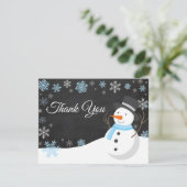 Winter Kerstmis Snowman Blue Hartelijk dank Bedankkaart (Staand voorkant)