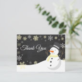 Winter Kerstmis Snowman Gele Dank u wel! Bedankkaart (Staand voorkant)