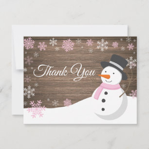 Winter Kerstmis Snowman Roze Hartelijk dank Bedankkaart