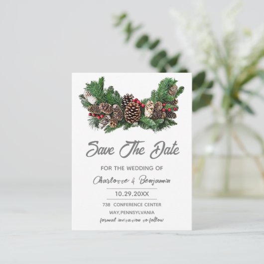 Winter Kerstmis sparen de Datum bruiloft Briefkaart (Staand voorkant)