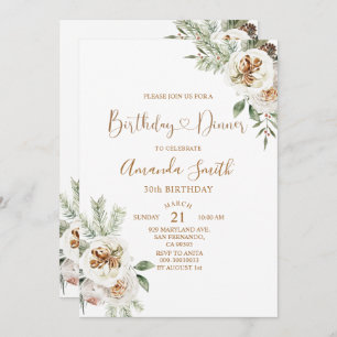 Winter Kerstmis White Floral 30th Dinner Kaart
