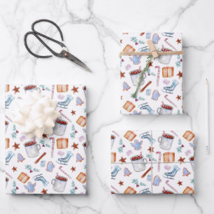 Winter Kerstseizoen Pepermuntstokken Schaatsen Inpakpapier Vel