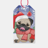 Winter & Kersttijd Pug Cadeaulabel (Voorkant)