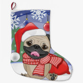 Winter & Kersttijd Pug Grote Kerstsok (Voorkant)