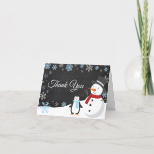 Winter Kerstvakantie Blauwe Sneeuwvlok Krijtbord Bedankkaart
