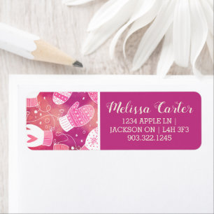 Winter Kerstwanten Patroon in Roze Etiket