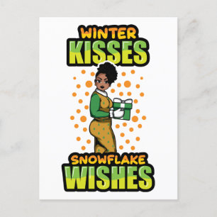Winter Kisses Sneeuwvlok Wensen Zwart Vrouw Sista Briefkaart