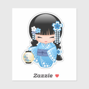 Winter Kokeshi Doll - Blue Kimono Geisha Girl Sticker