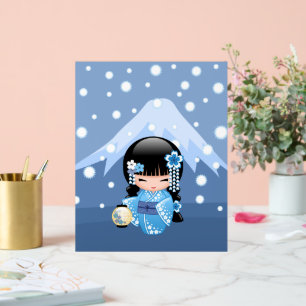 Winter Kokeshi Doll - Blue Mountain Geisha Girl Acryl Bord