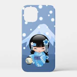 Winter Kokeshi Doll - Blue Mountain Geisha Girl iPhone 12 Mini Hoesje