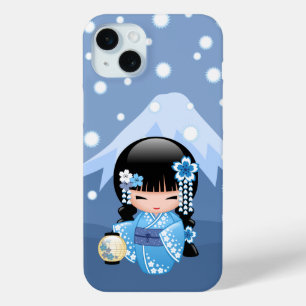 Winter Kokeshi Doll - Blue Mountain Geisha Girl iPhone 15 Mini Hoesje