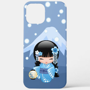 Winter Kokeshi Doll - Blue Mountain Geisha Girl iPhone 12 Pro Max Hoesje