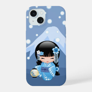 Winter Kokeshi Doll - Blue Mountain Geisha Girl iPhone 15 Hoesje