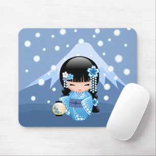 Winter Kokeshi Doll - Blue Mountain Geisha Girl Muismat