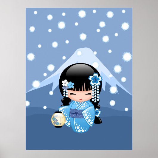 Winter Kokeshi Doll - Blue Mountain Geisha Girl Poster (Voorkant)
