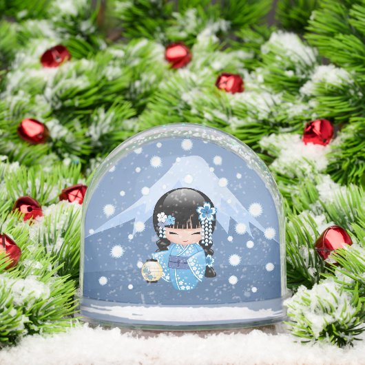 Winter Kokeshi Geisha Blue Girl Snow Globe (Noël)